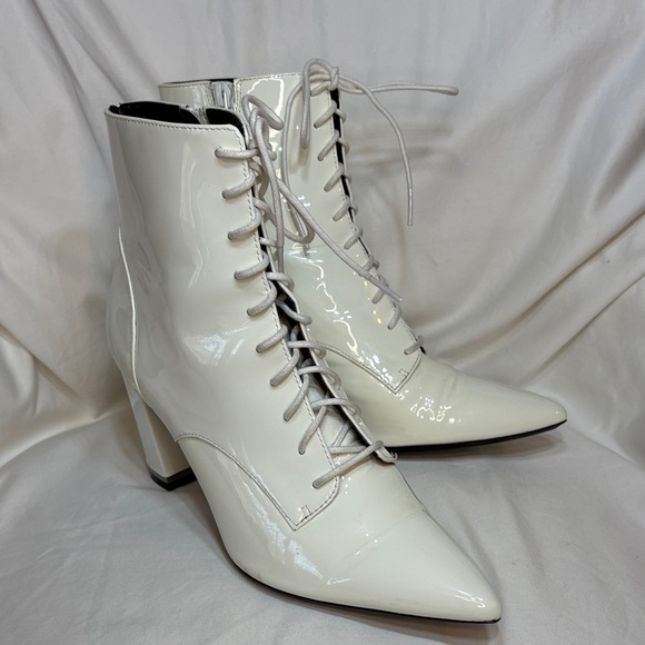 Calvin Klein Shoes - Calvin Klein Patent Leather White Lace-Up Boots Sz 9